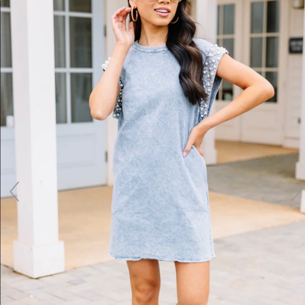 Be Bold Light Denim Embellished Dress